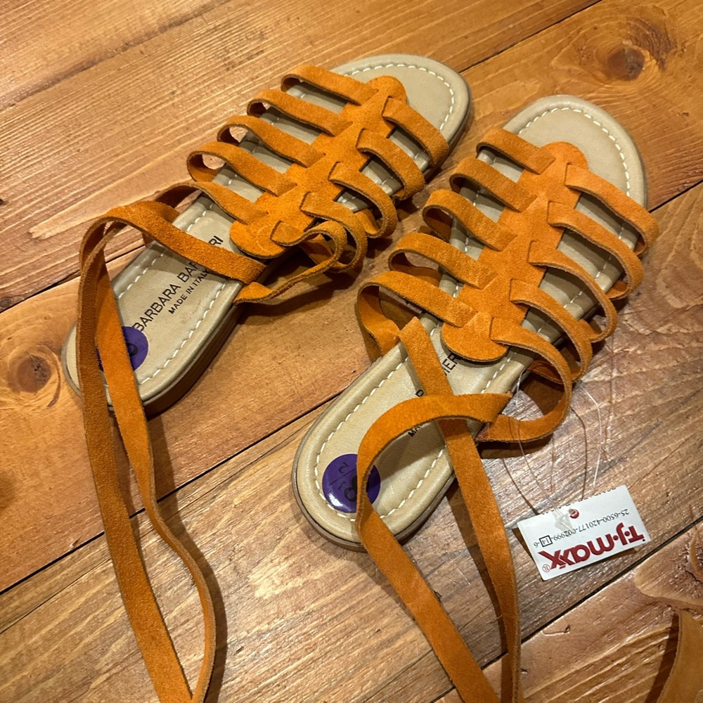 Orange suede Italian gladiator tie up sandals by Barbara Barbieri BNWT 8.5